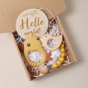 "Hello World" Premium Baby Gift Set - 4-Piece Milestone & Teething Collection