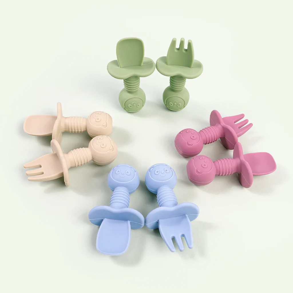 baby self feeding utensils silicone set
