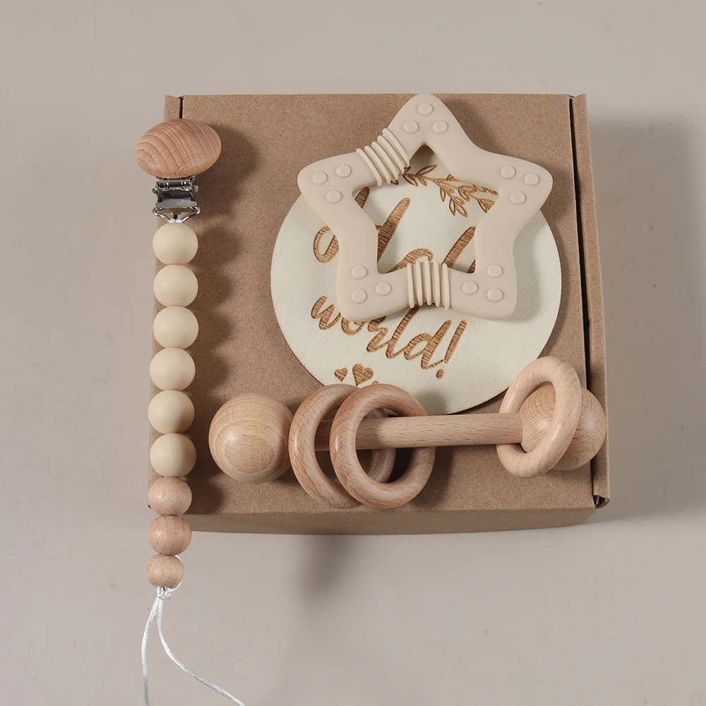 "Hello World" Premium Baby Gift Set - 4-Piece Milestone & Natural Teething Collection - Image 3
