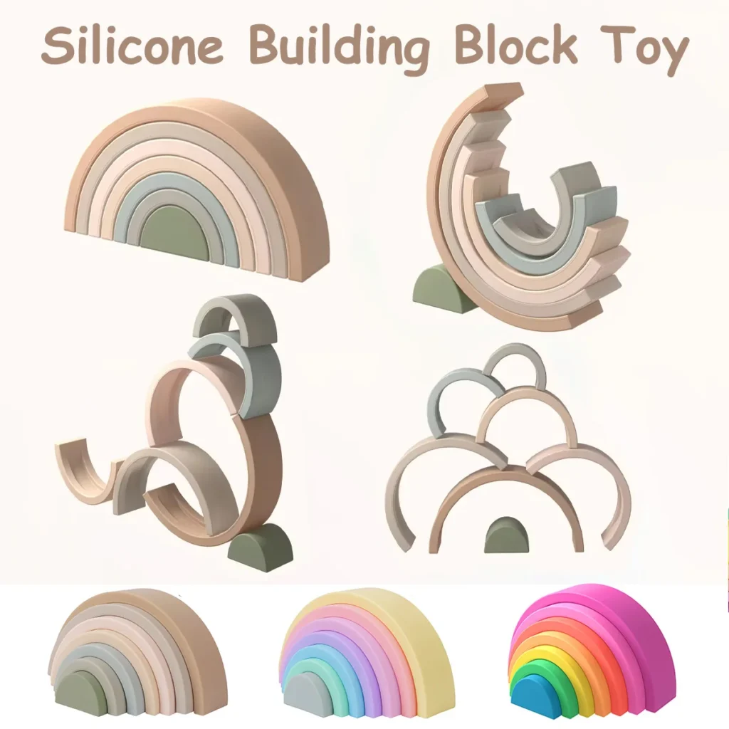 silicone rainbow stacker montessori baby toy
