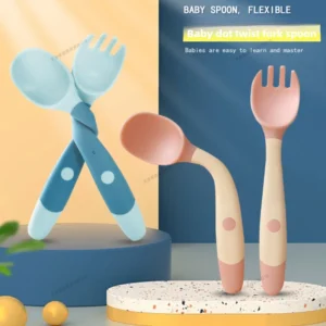 Ensemble fourchette et cuillère pour bébé, poignée en Silicone souple, ustensiles pliables pour tout-petits, vaisselle d'entraînement, outils d'auto-alimentation pour nourrissons et enfants