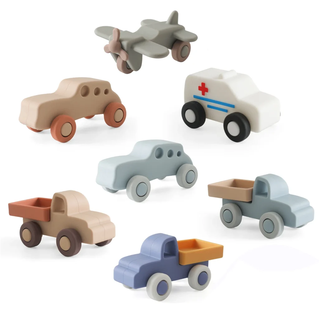 silicone vehicle toy baby montessori set