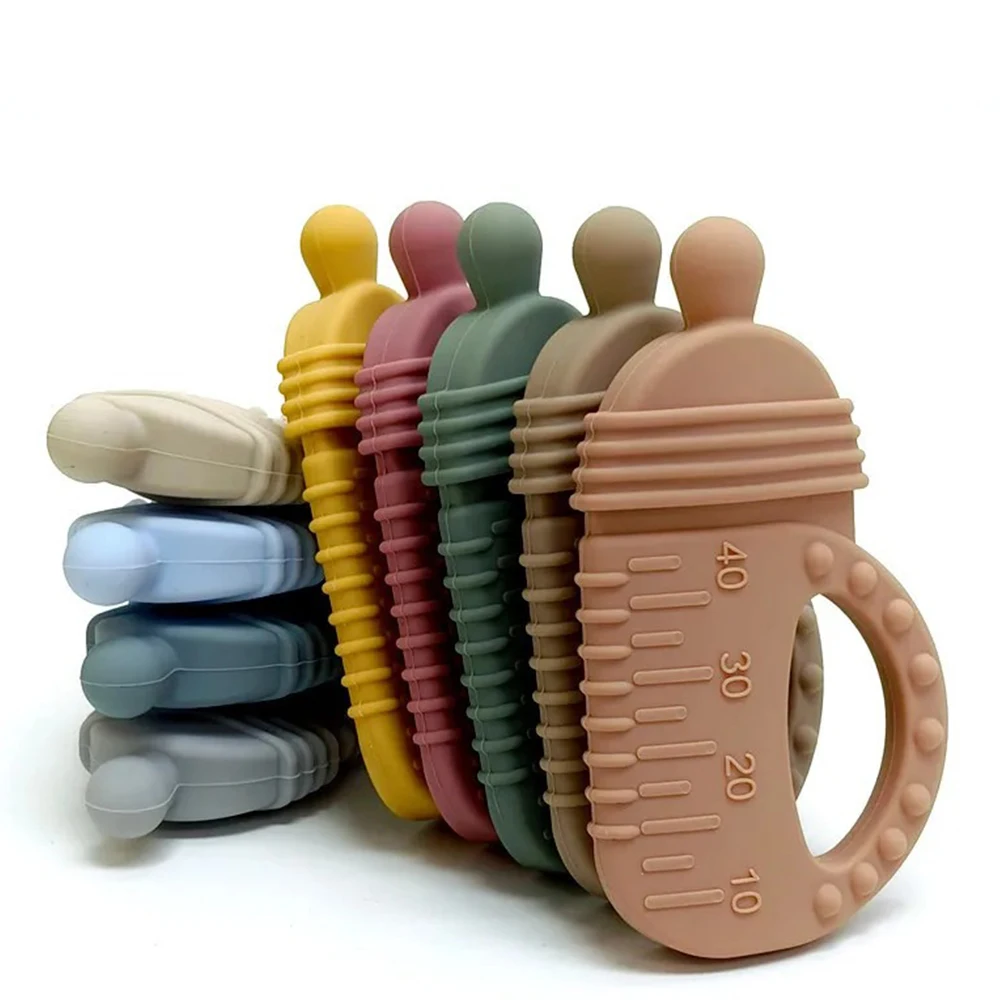 "Baby Bottle" Premium Silicone Teether - Easy-Grip Soft Soothing Toy for Infants