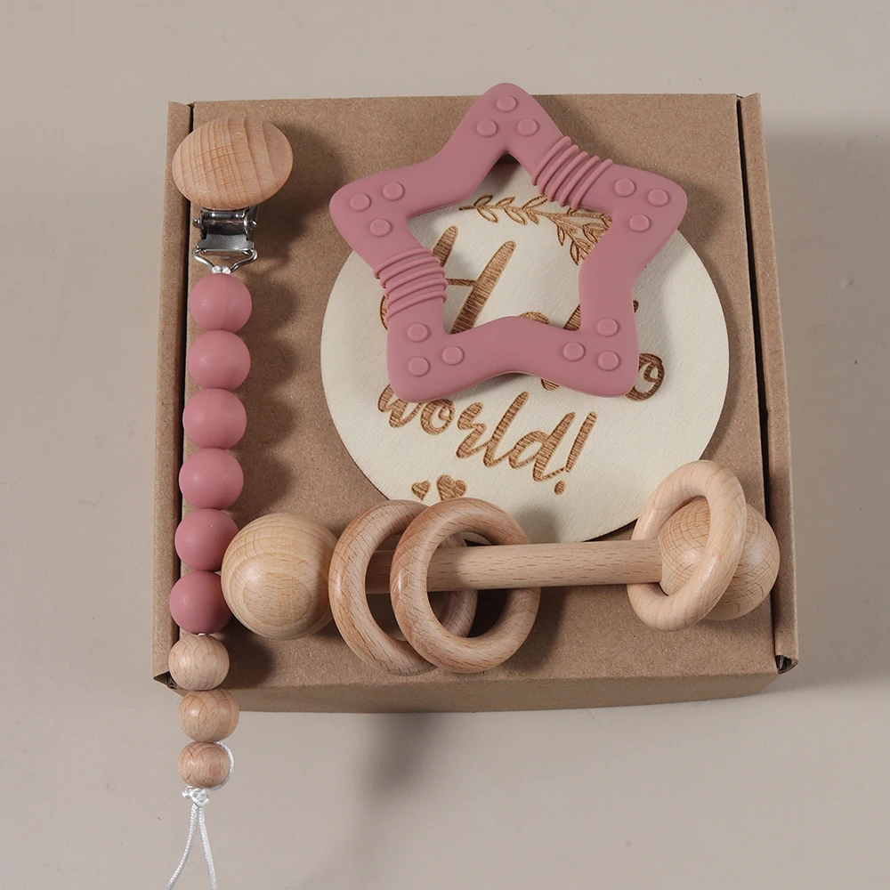 "Hello World" Premium Baby Gift Set - 4-Piece Milestone & Natural Teething Collection - Image 5