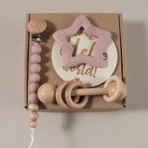 "Hello World" Premium Baby Gift Set - 4-Piece Milestone & Natural Teething Collection