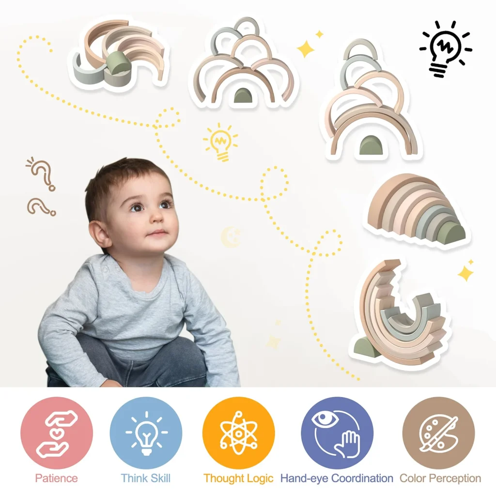 silicone rainbow stacker montessori baby toy