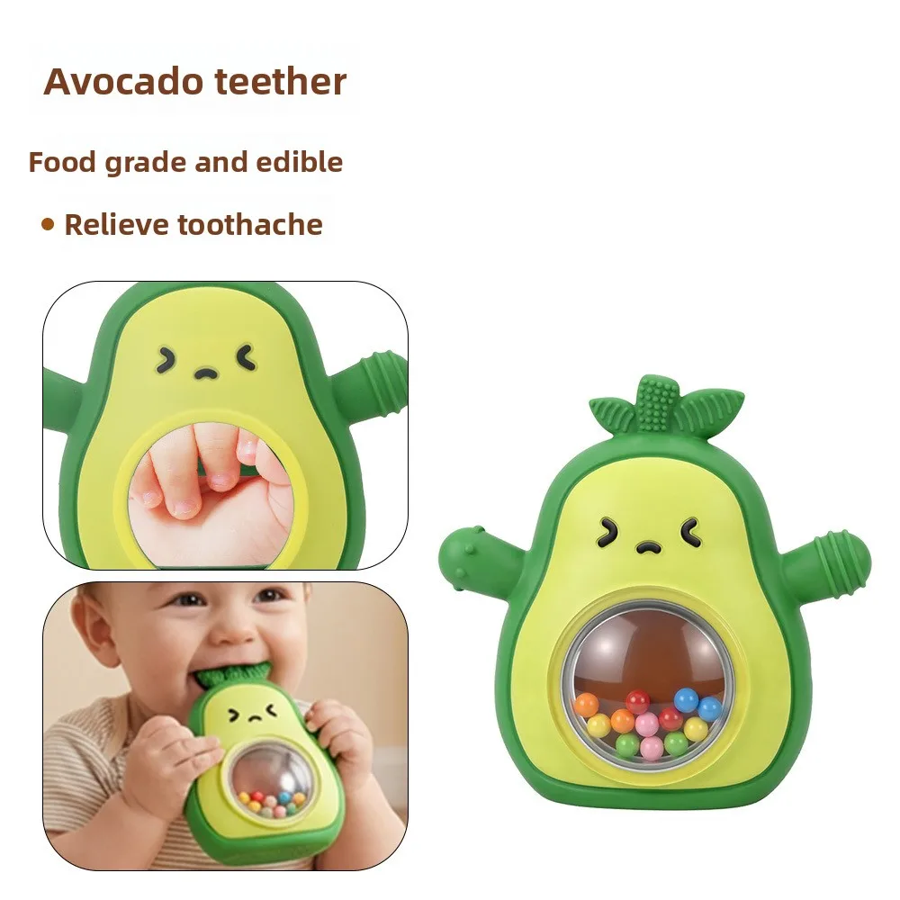 2-in-1 Avocado Silicone Rattle & Teether - Sensory Developmental Toy - Image 4