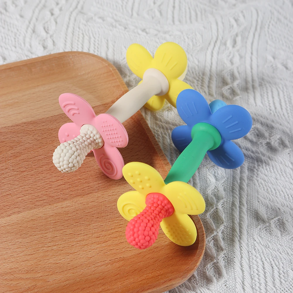 "Floral Bloom" 2-in-1 Silicone Teether - Easy-Grip Flower Soothing Toy for Infants