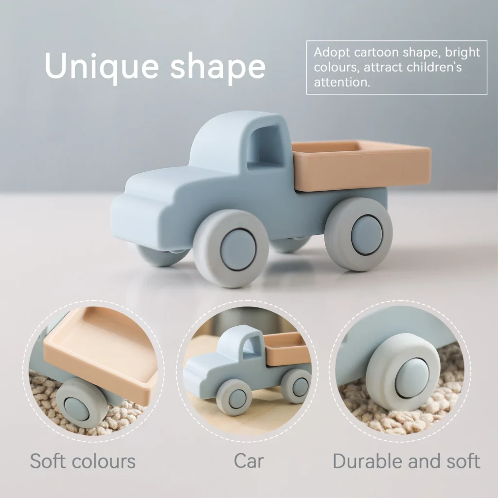 silicone vehicle toy baby montessori set