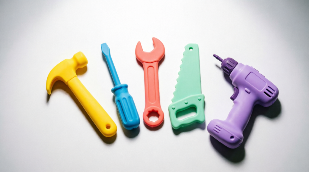 silicone teething tool set baby construction development